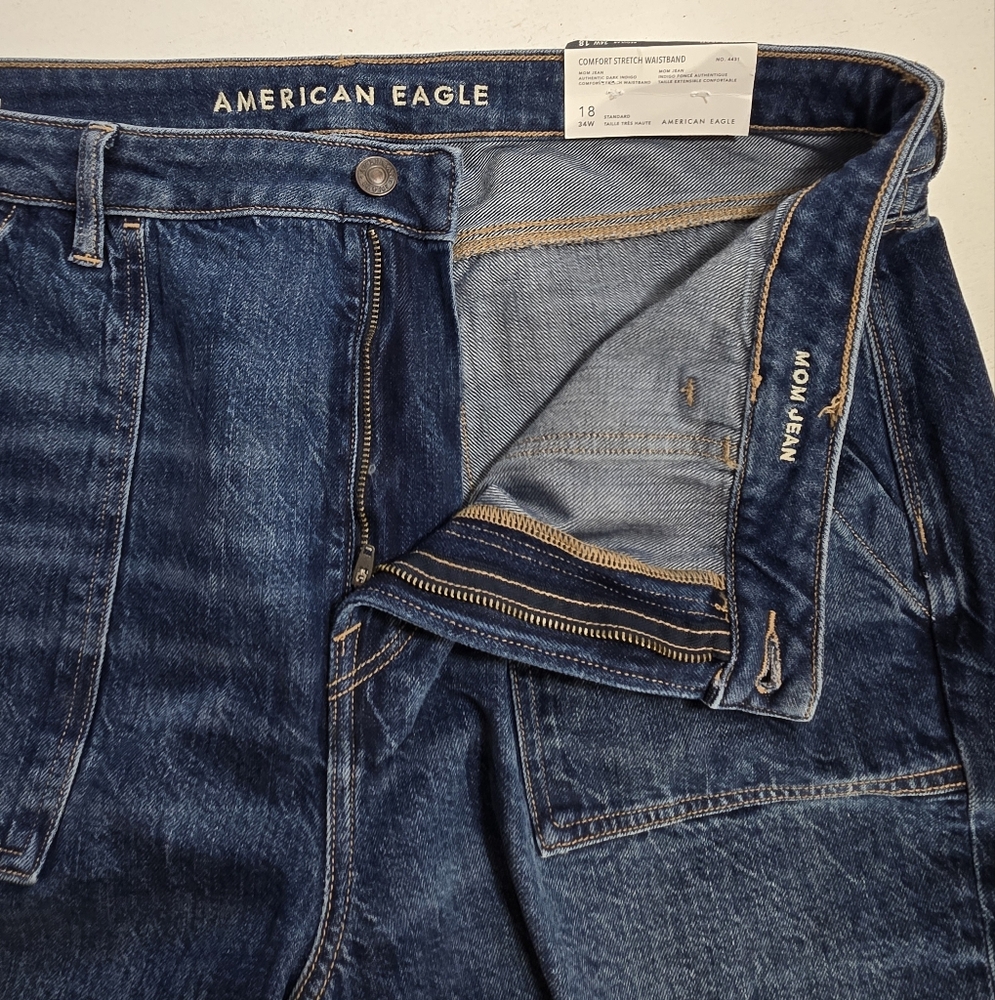 American Eagle Mom Blue Utility Denim Jeans 18 - Picture 9 of 13